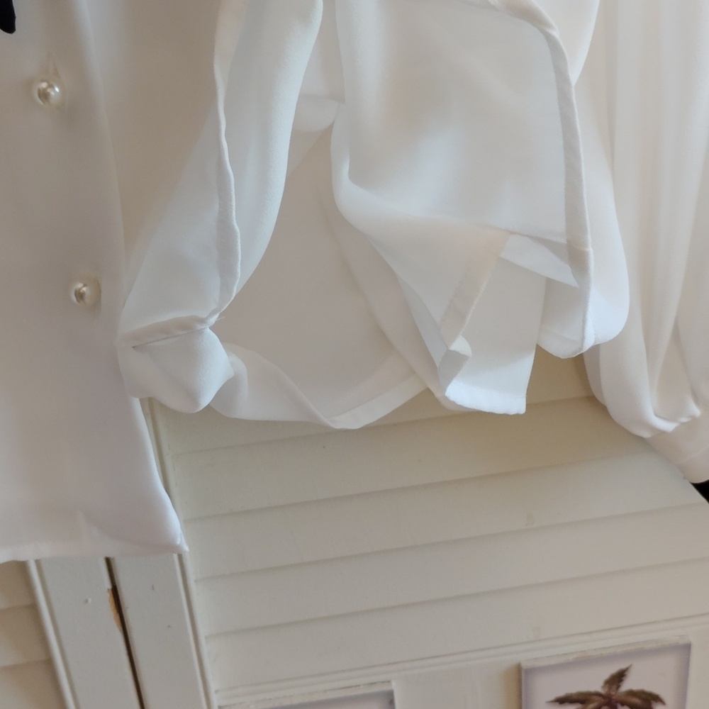 CeCe White and Black Women's Blouse with Tie Detail - Picture 5 of 7